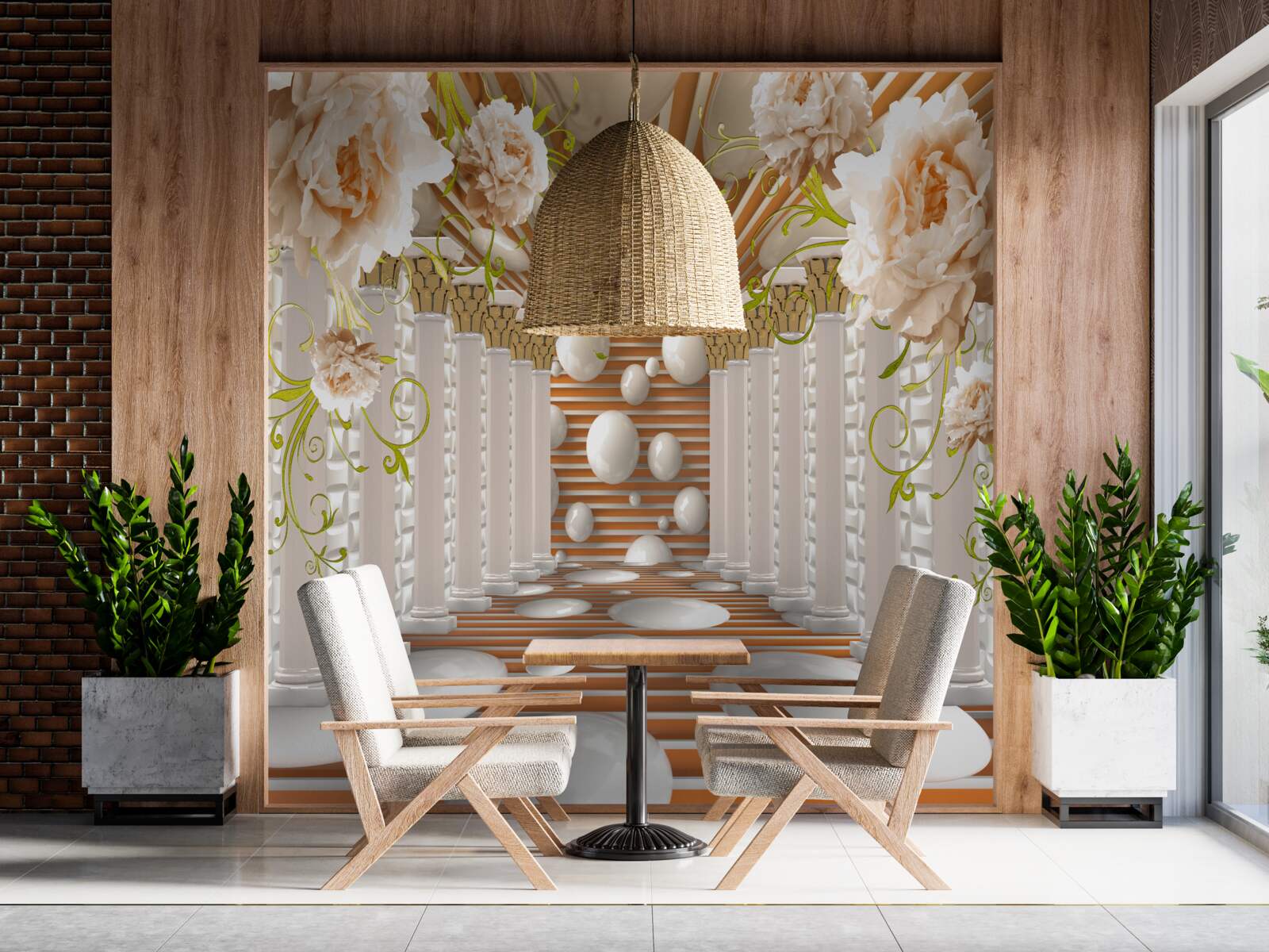 Fototapet arcuri de piatră în formă de flori și figuri formează un tunel