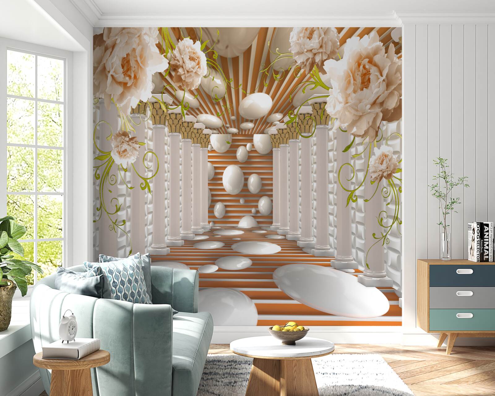 Fototapet arcuri de piatră în formă de flori și figuri formează un tunel