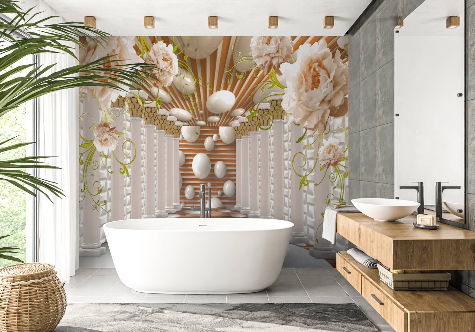 Fototapet arcuri de piatră în formă de flori și figuri formează un tunel