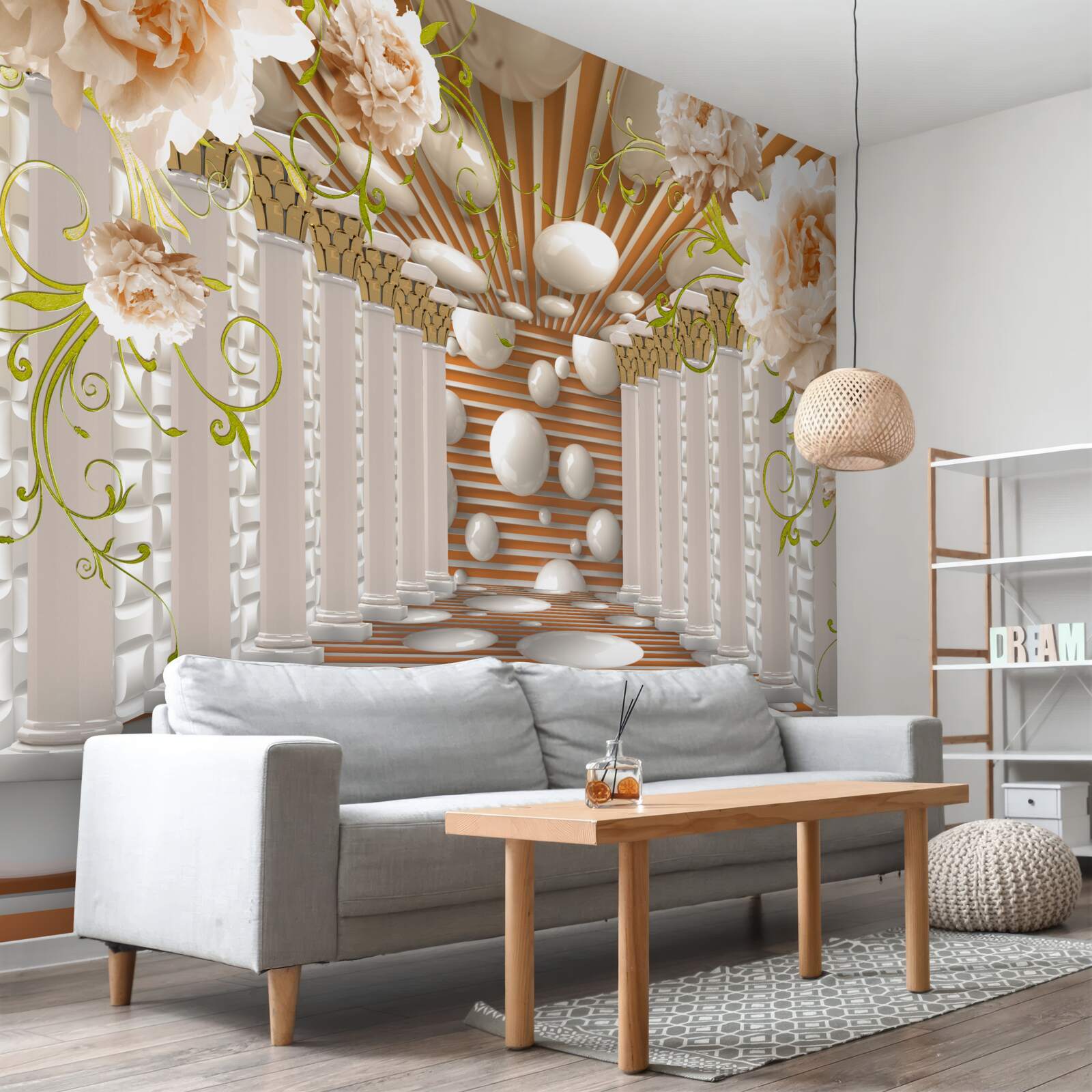 Fototapet arcuri de piatră în formă de flori și figuri formează un tunel