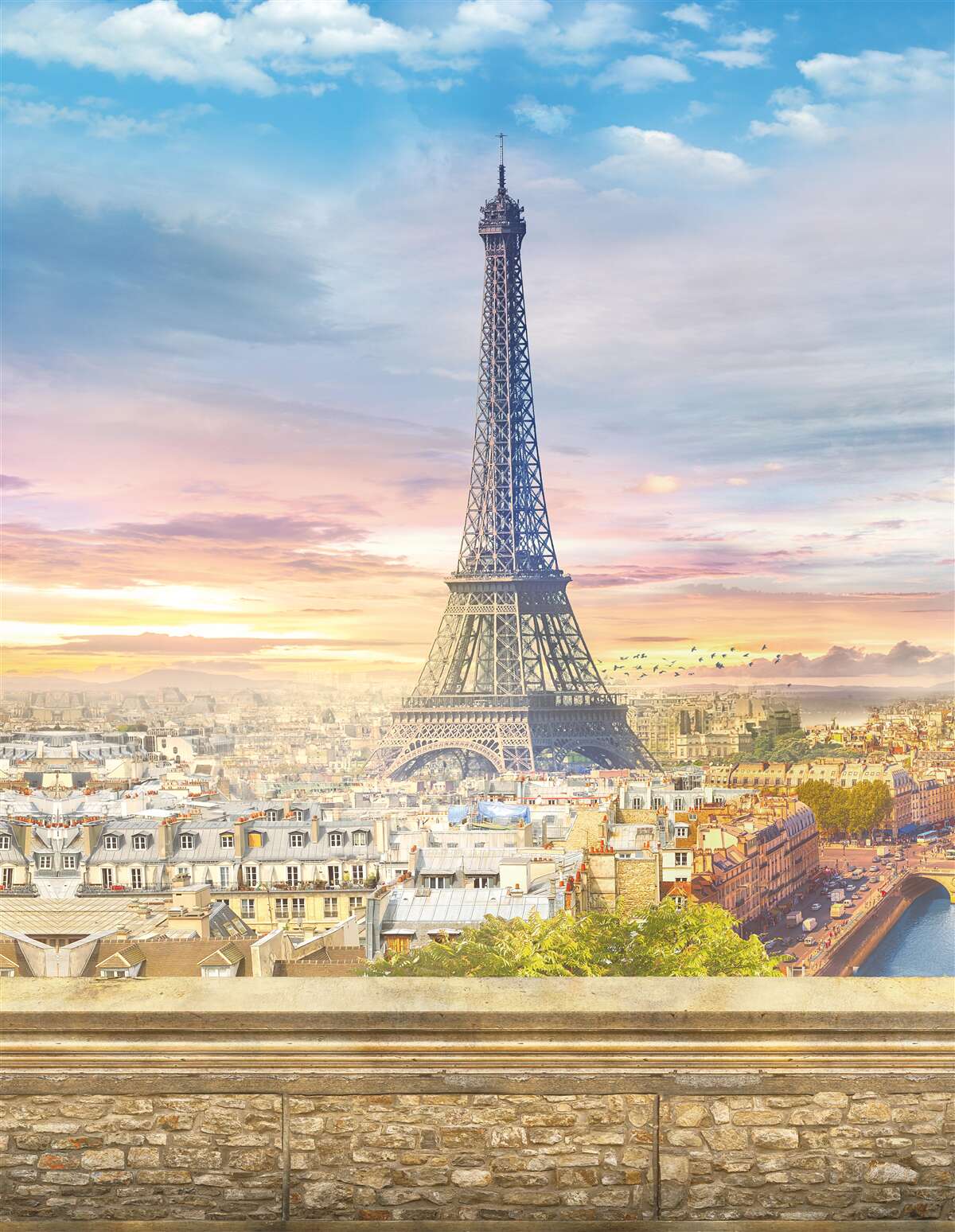 Fototapet vedere magnifică a turnului eiffel și a orizontului orașului