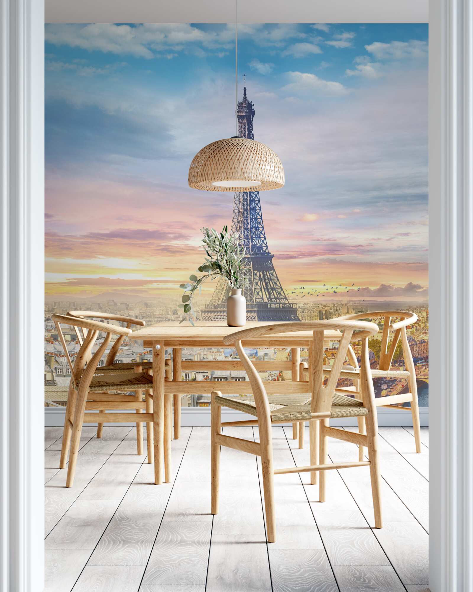 Fototapet vedere magnifică a turnului eiffel și a orizontului orașului