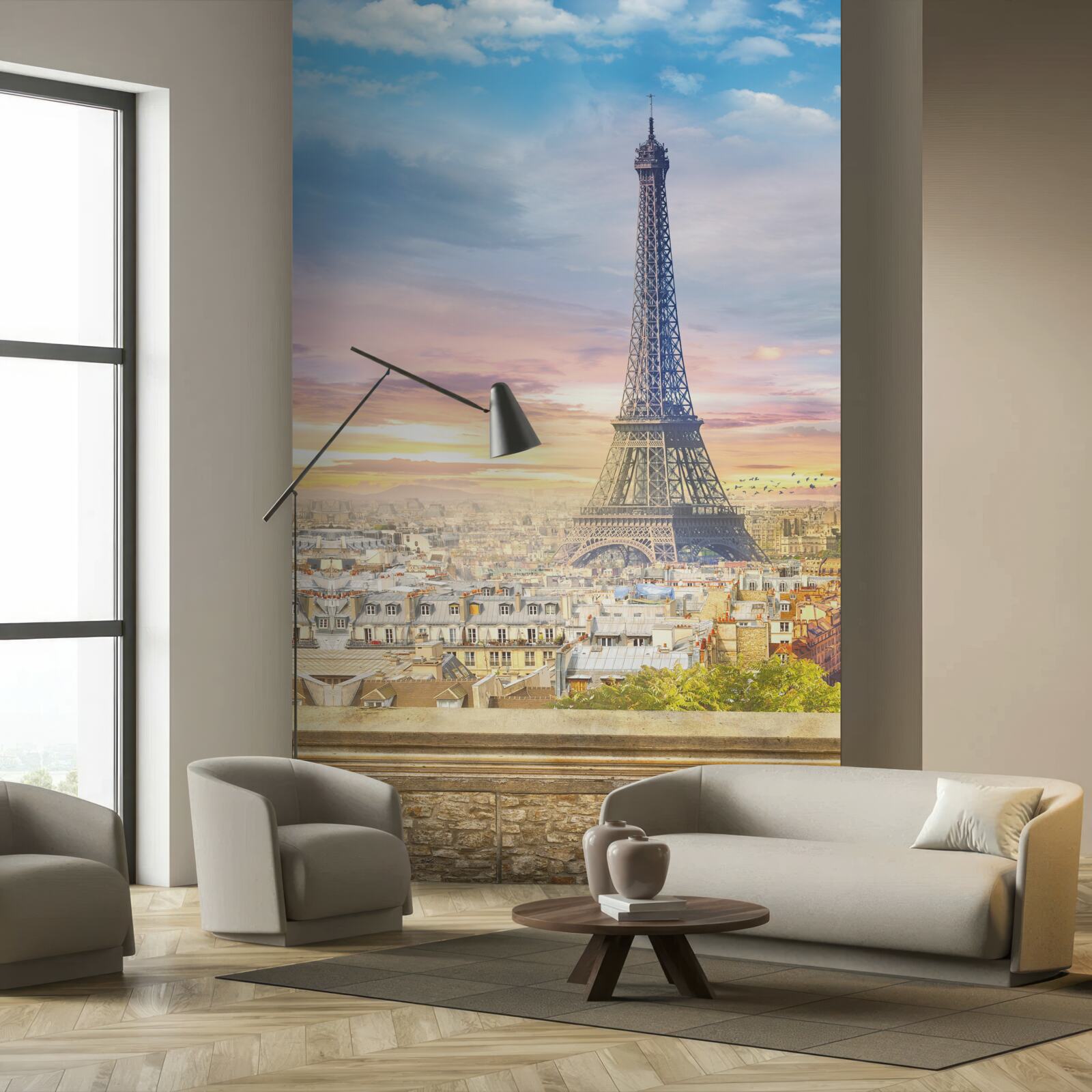 Fototapet vedere magnifică a turnului eiffel și a orizontului orașului