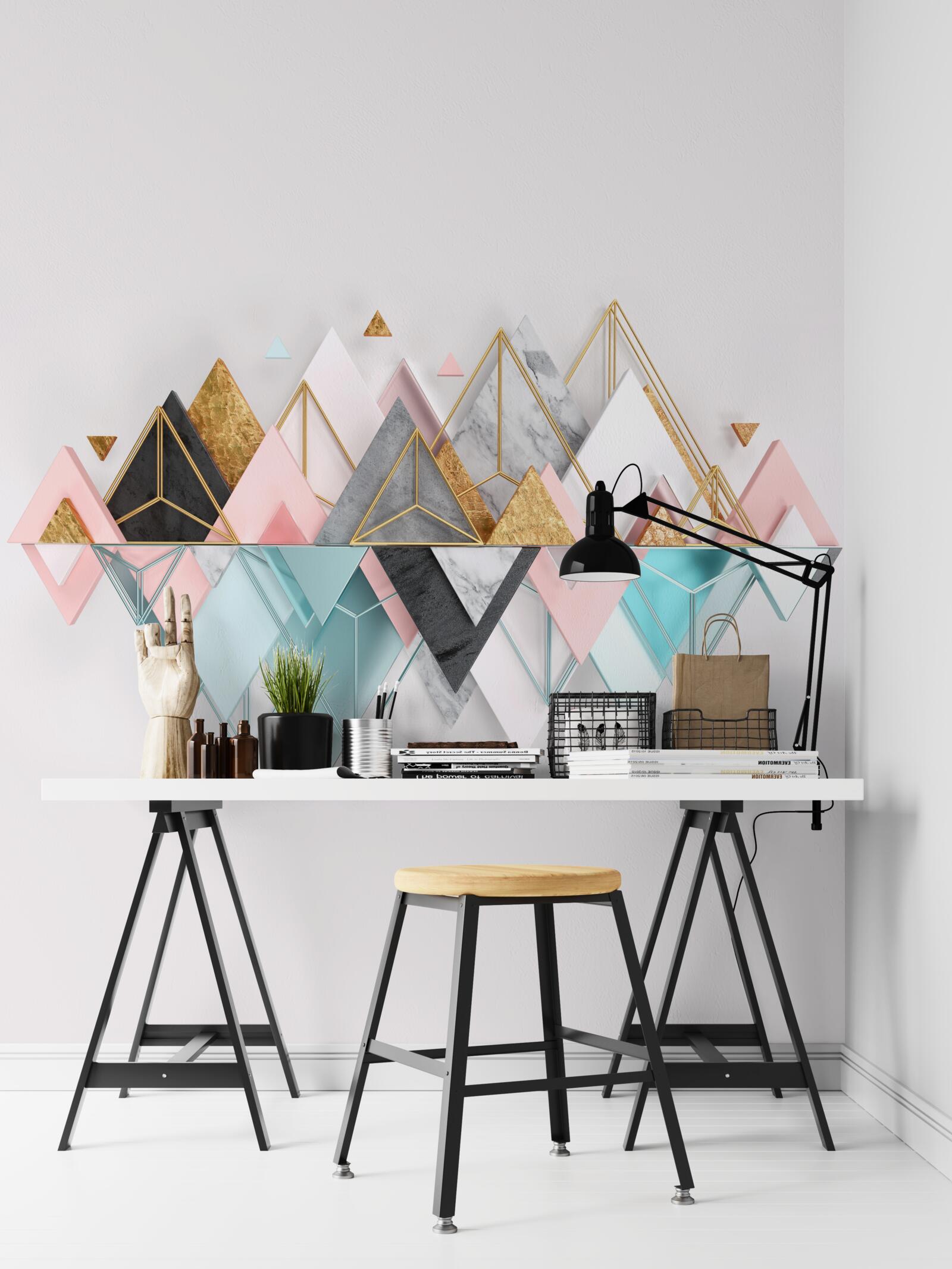 Fototapet pădure de conifere, reprezentată sub formă de triunghiuri