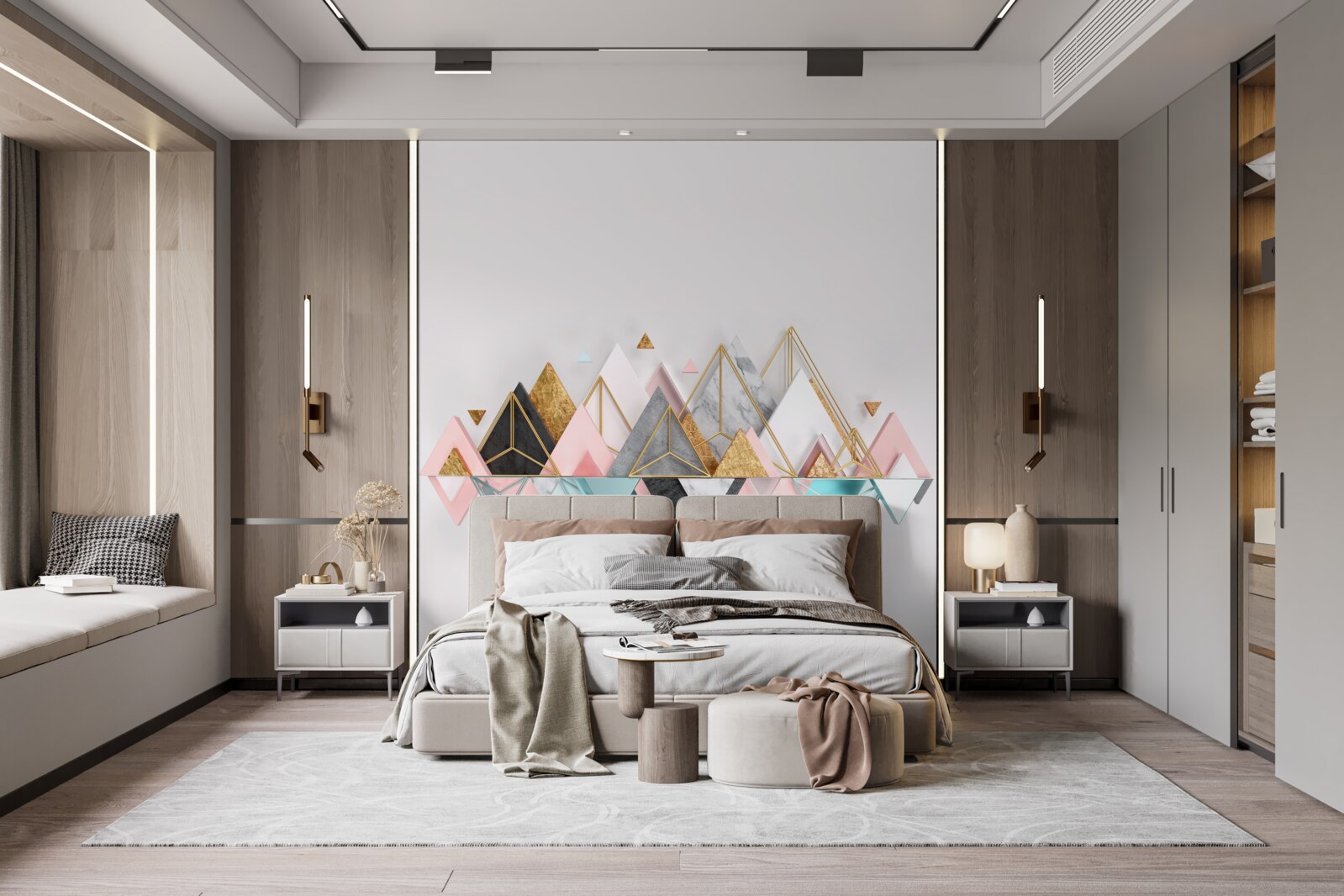 Fototapet pădure de conifere, reprezentată sub formă de triunghiuri