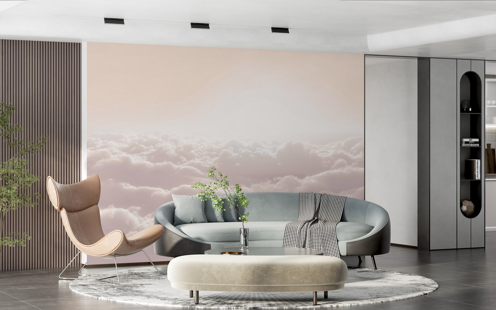 Fototapet nori pufoși și soare