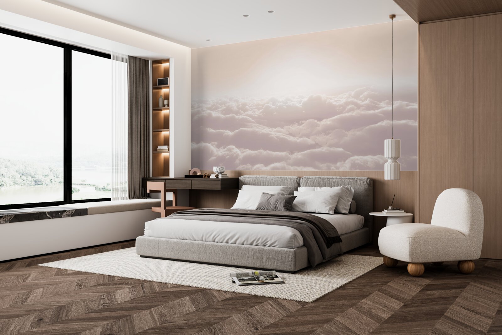 Fototapet nori pufoși și soare