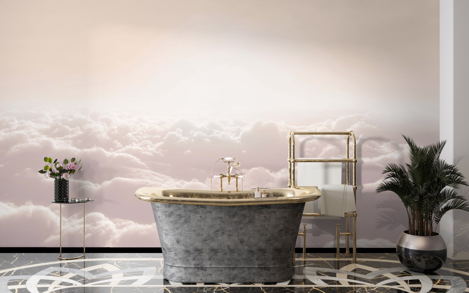 Fototapet nori pufoși și soare