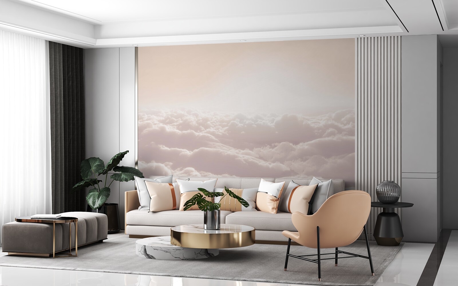 Fototapet nori pufoși și soare