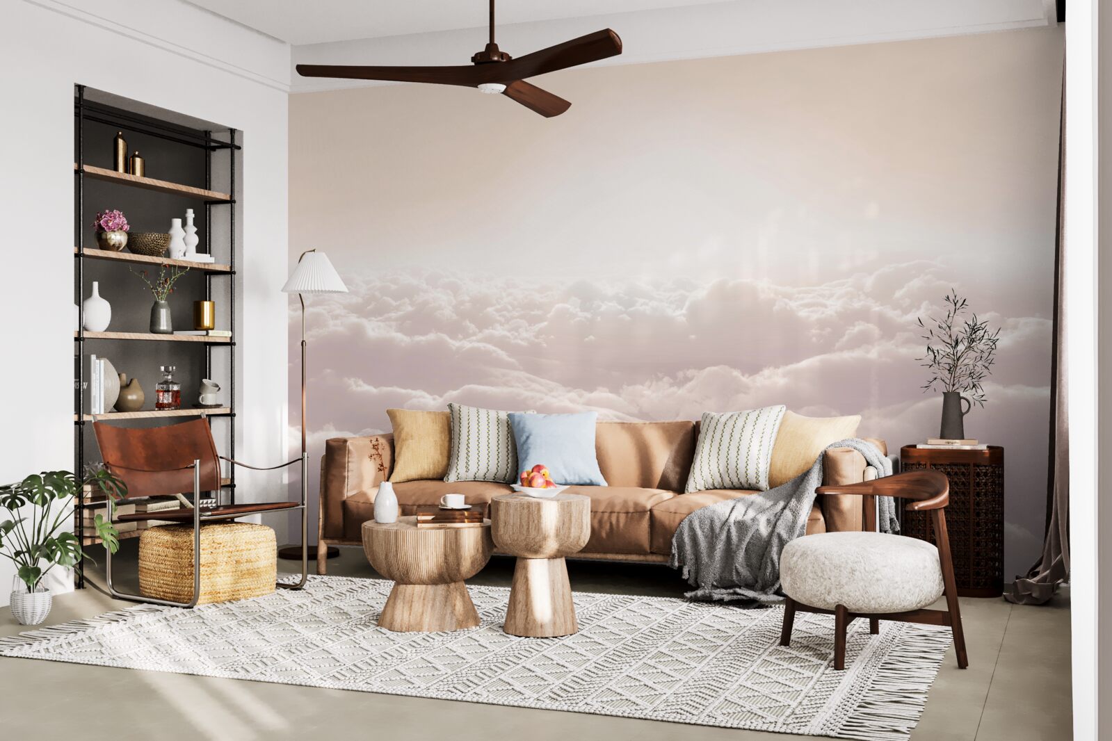 Fototapet nori pufoși și soare