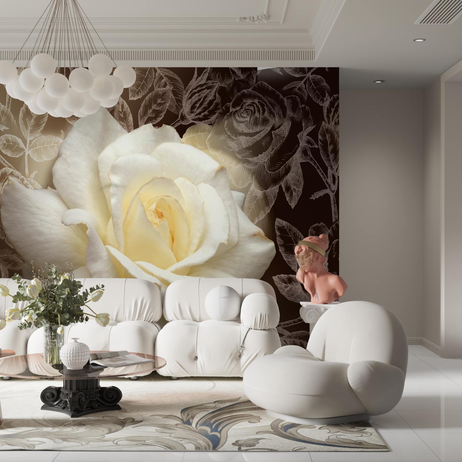 Fototapet magnific trandafir alb ca zăpada floare