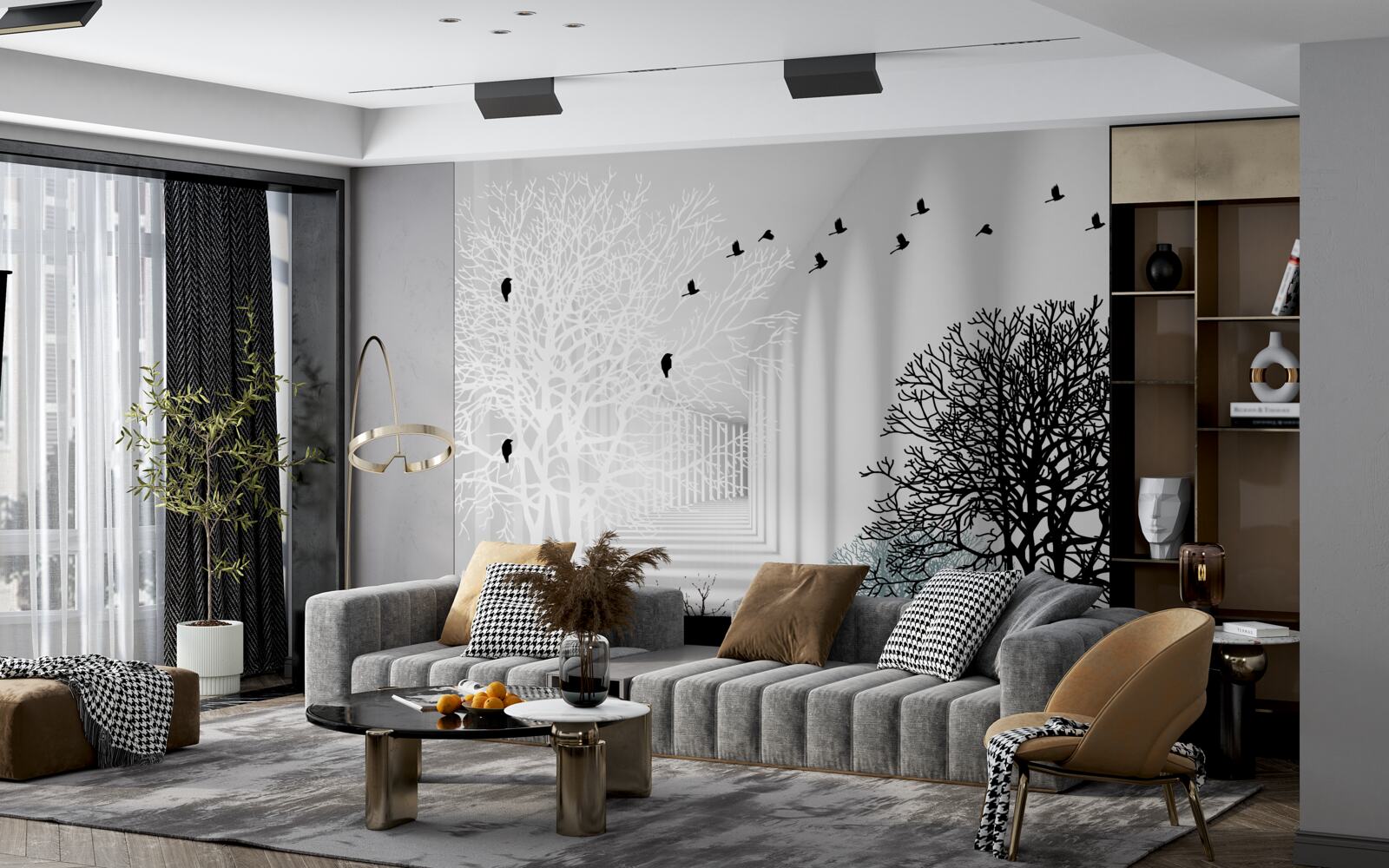 Fototapet păsările zboară mai sus decât copacii