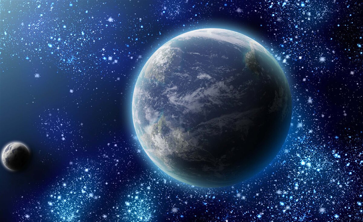 Fototapet planeta Pământ și spațiul său aproape luminos