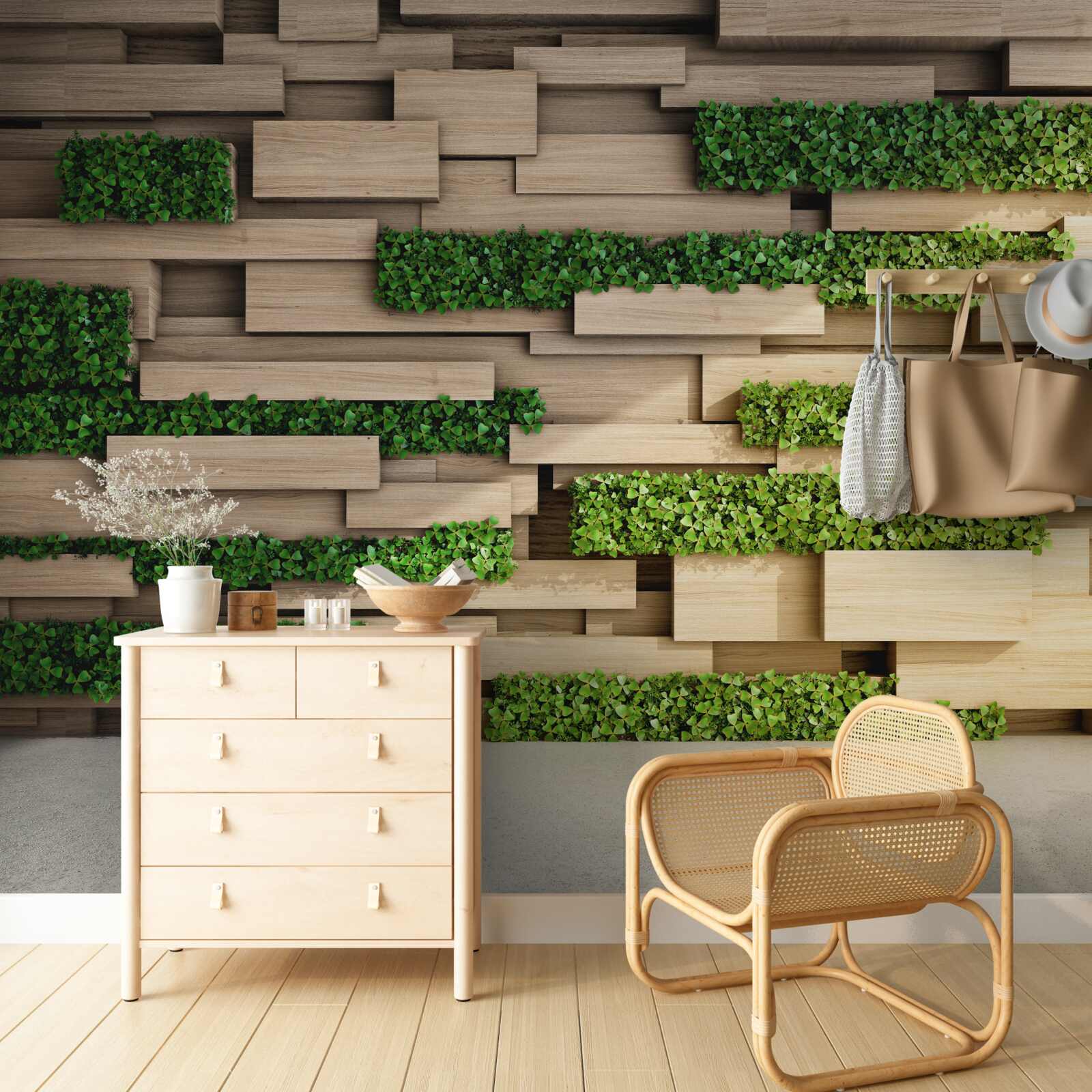 Fototapet mușchi verde și perete de piatră