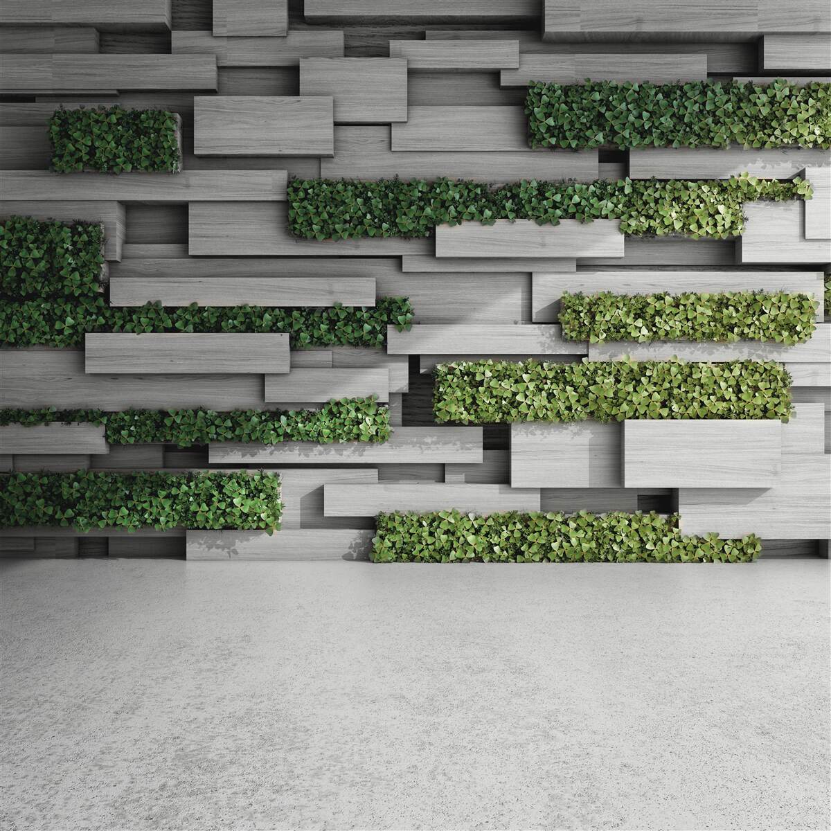 Fototapet perete de piatră decorat cu plante verzi