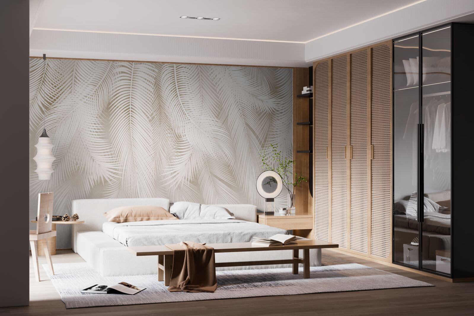 Fototapet ferigi luminoase pe un fundal de nuanțe deschise