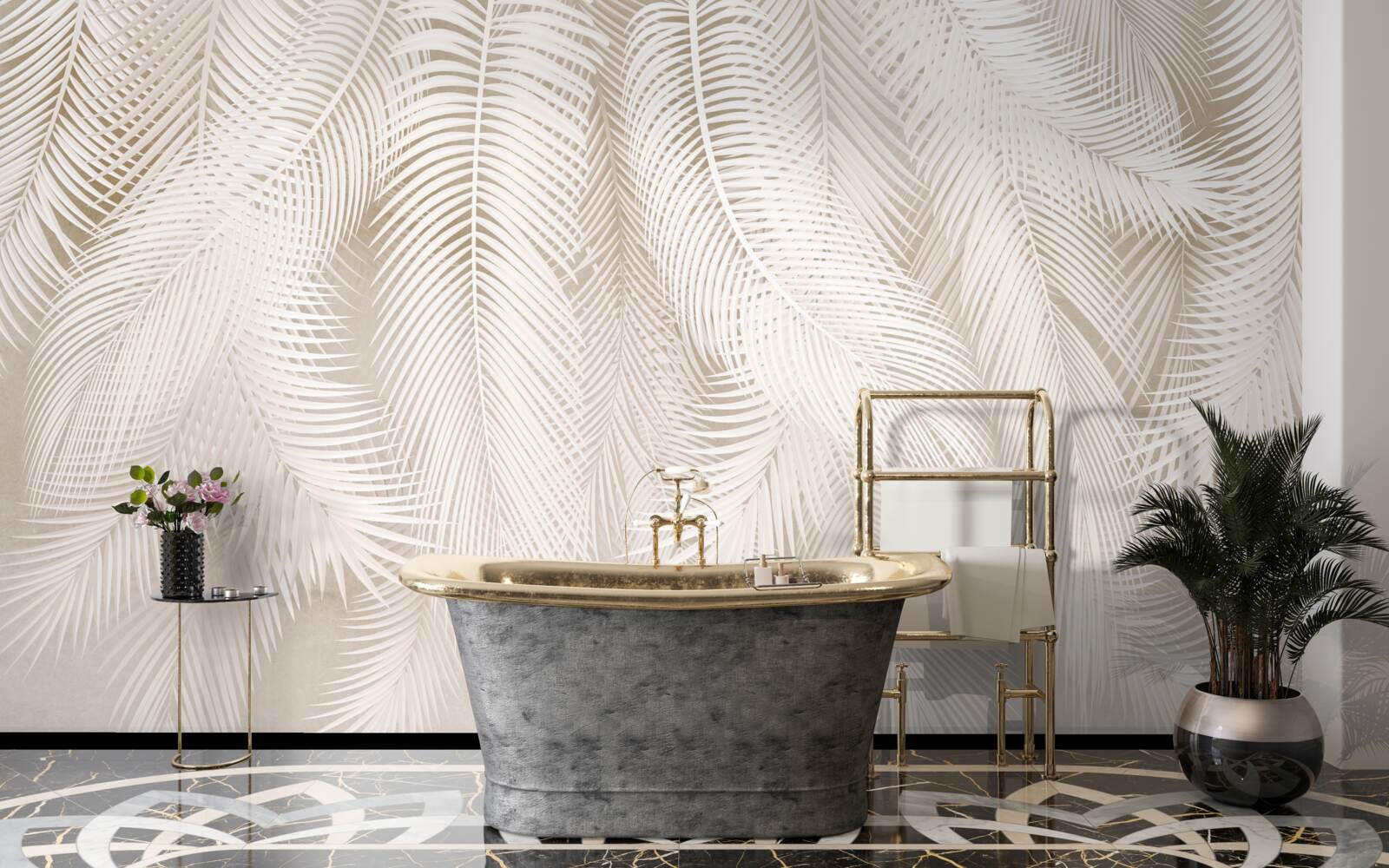 Fototapet ferigi luminoase pe un fundal de nuanțe deschise