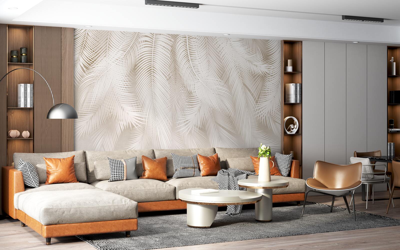 Fototapet ferigi luminoase pe un fundal de nuanțe deschise