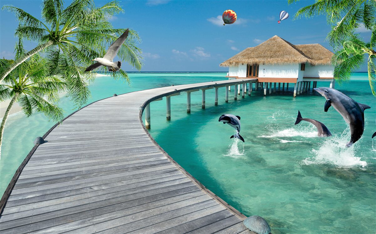 Fototapet pod de lemn peste ape cerești