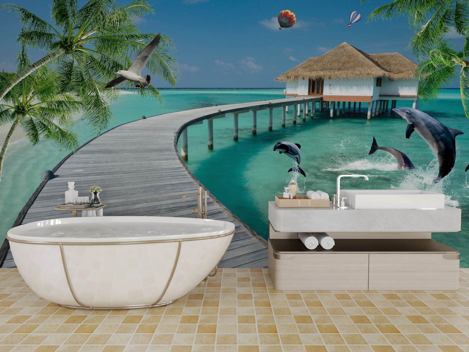 Fototapet pod de lemn peste ape cerești