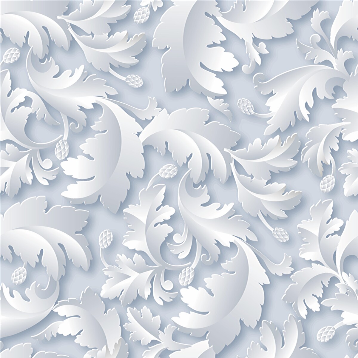 Fototapet abstract cu frunze albe și argintii