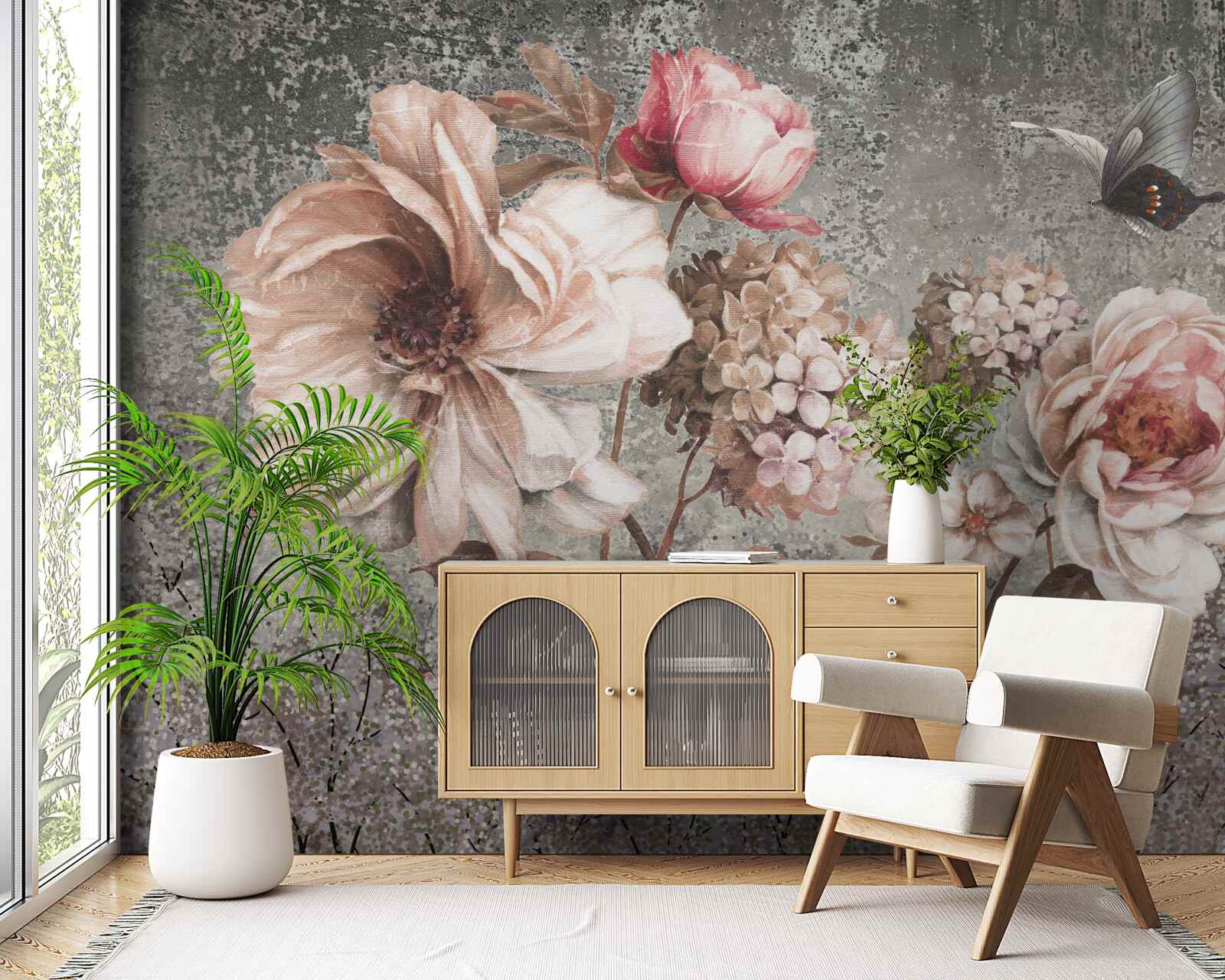 Fototapet muguri roz deschis de flori frumoase