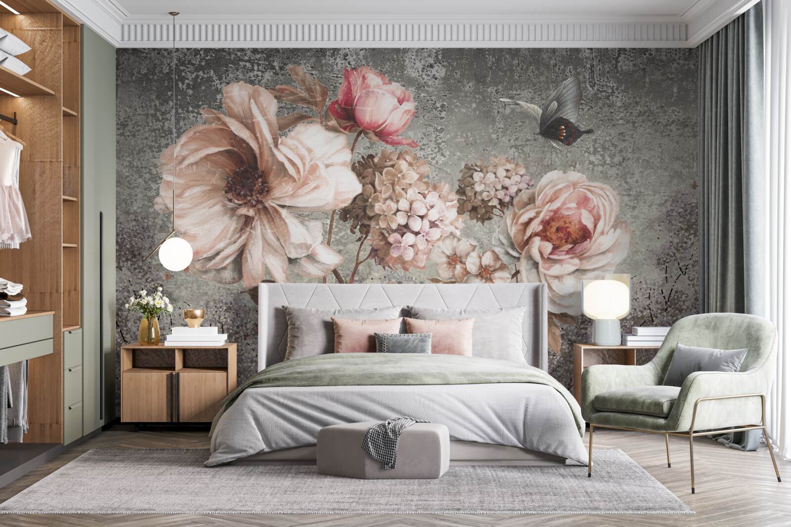 Fototapet muguri roz deschis de flori frumoase