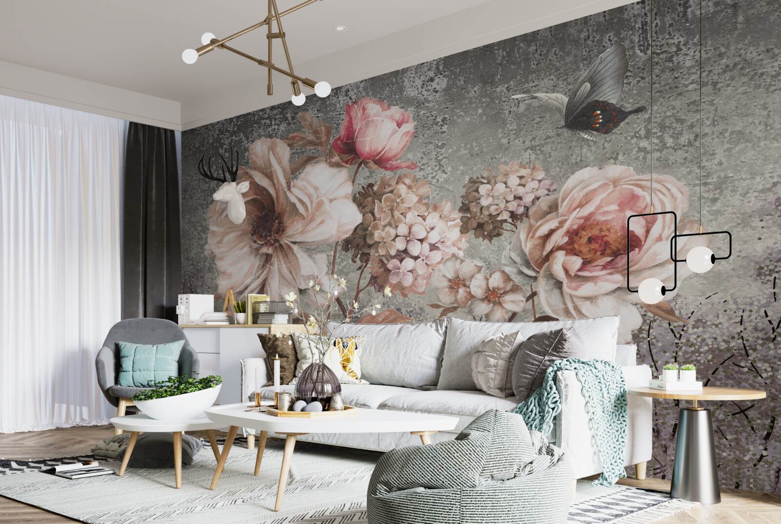 Fototapet muguri roz deschis de flori frumoase