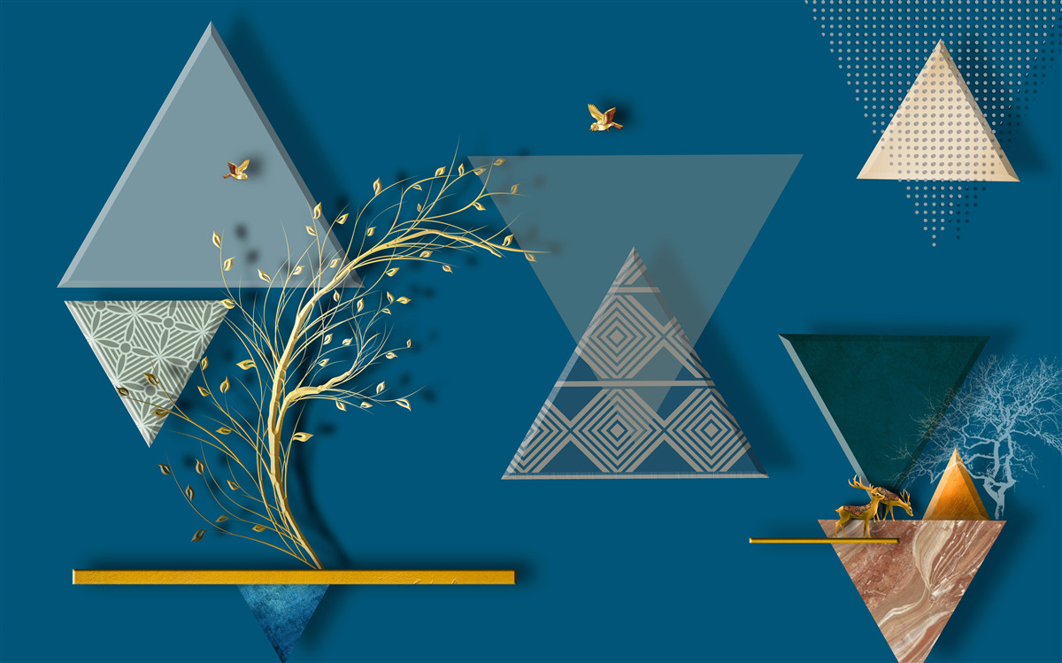 Fototapet diverse triunghiuri pe un fundal albastru