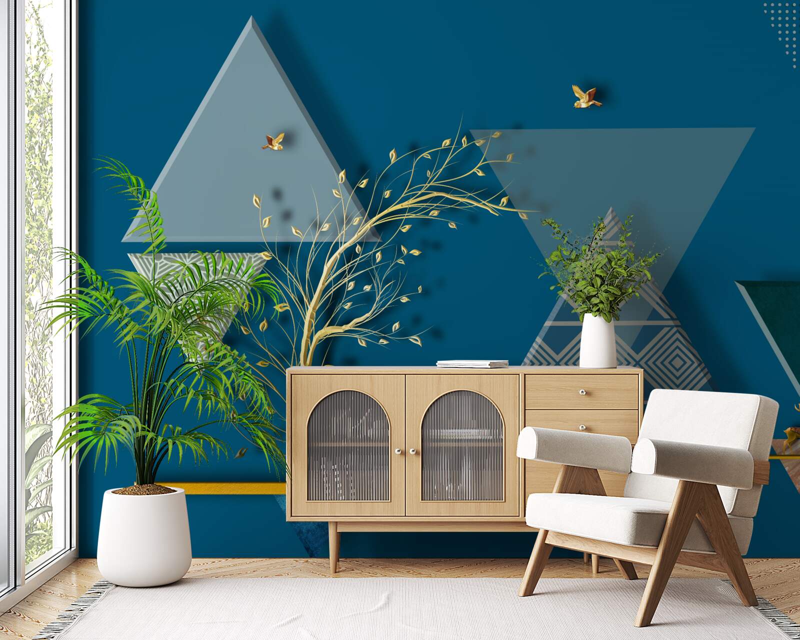 Fototapet diverse triunghiuri pe un fundal albastru