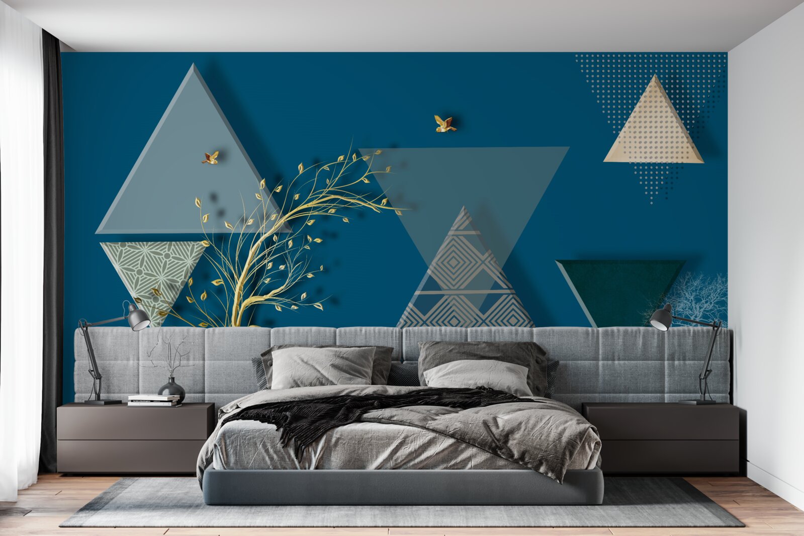 Fototapet diverse triunghiuri pe un fundal albastru