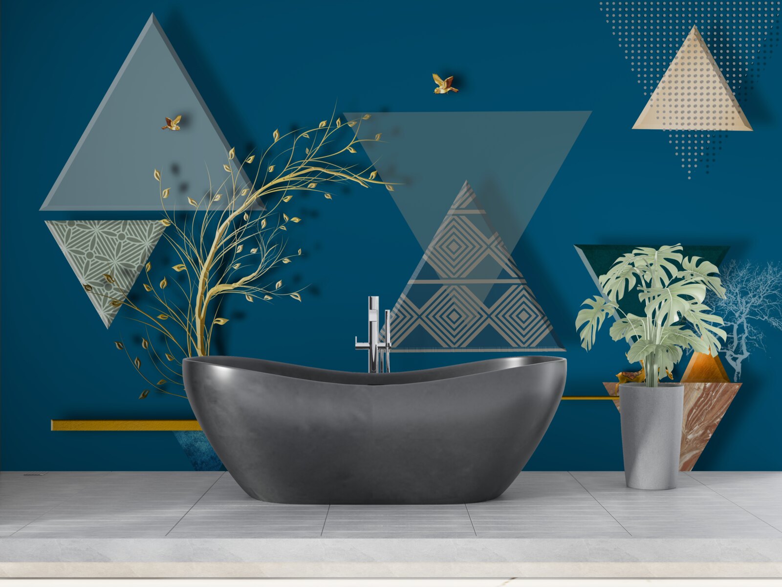 Fototapet diverse triunghiuri pe un fundal albastru