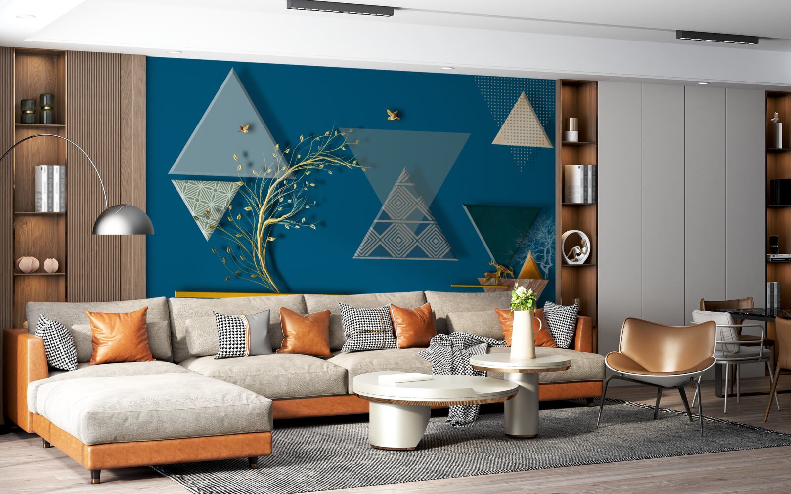 Fototapet diverse triunghiuri pe un fundal albastru