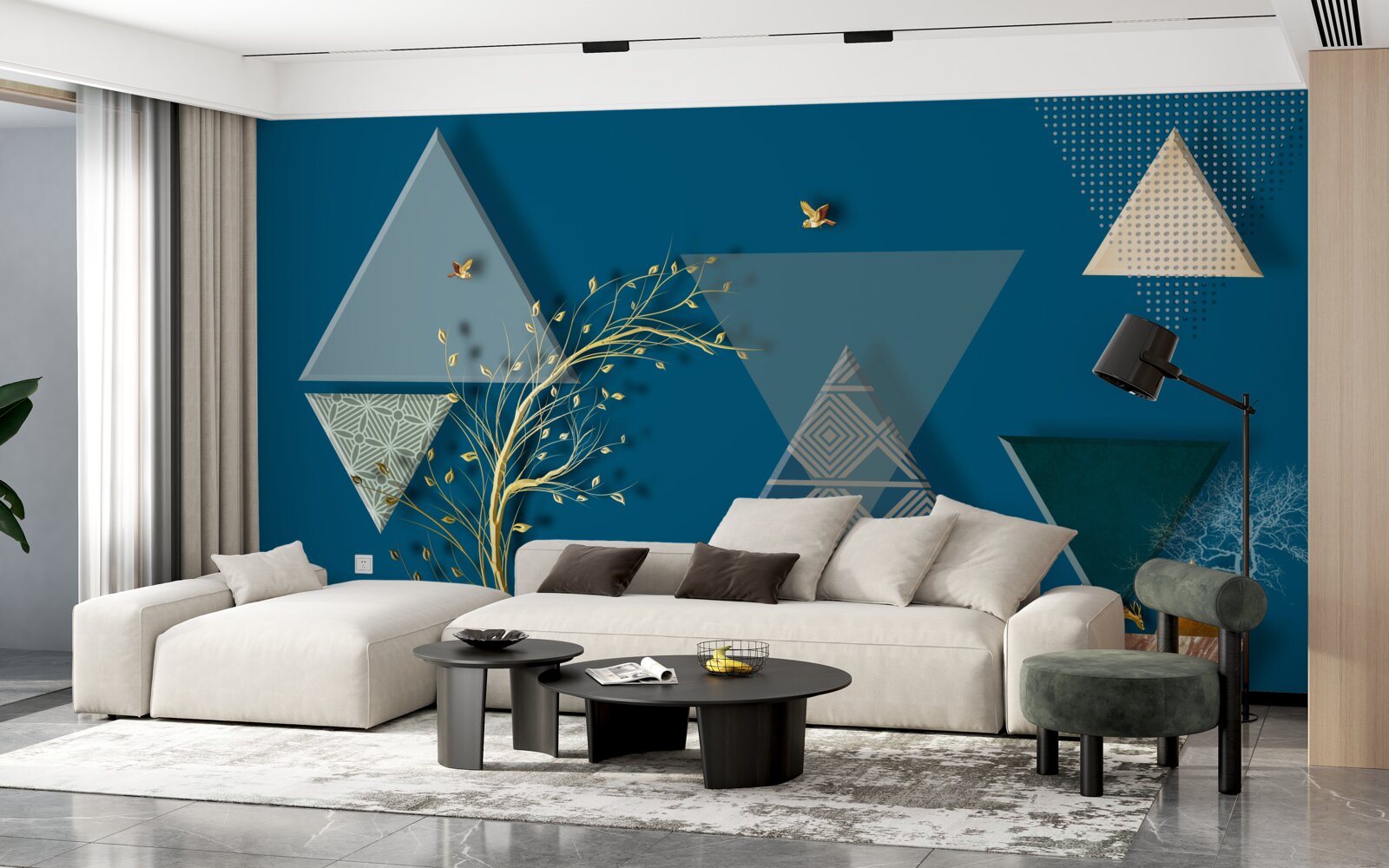 Fototapet diverse triunghiuri pe un fundal albastru