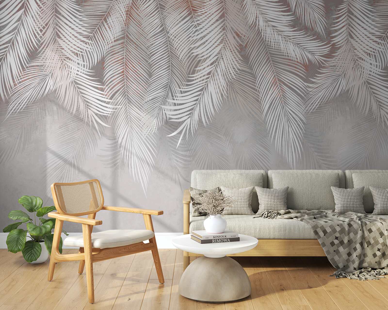 Fototapet ramuri de ferigă gri deschis