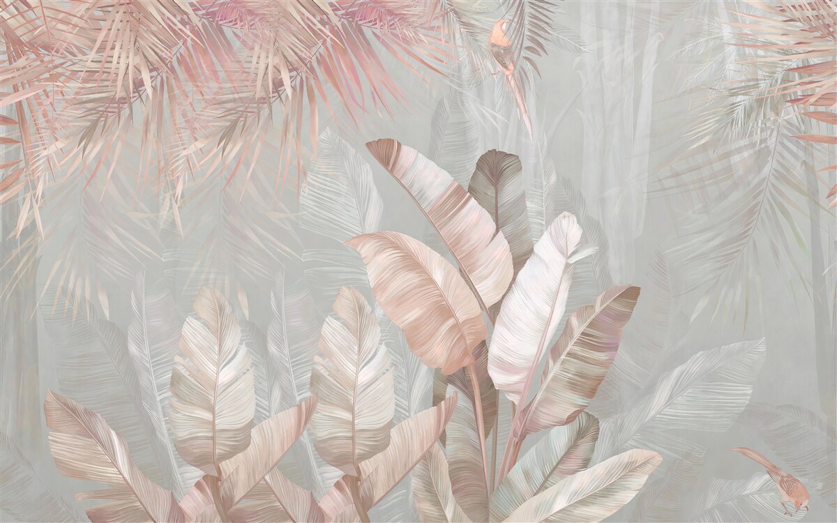 Fototapet ceața învăluie frunzele tropicelor într-o nuanță maro deschis