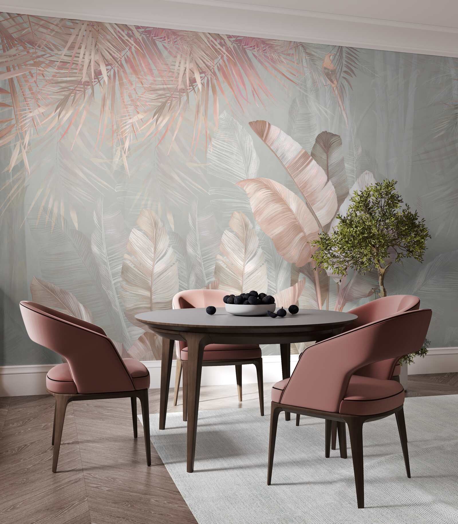 Fototapet ceața învăluie frunzele tropicelor într-o nuanță maro deschis