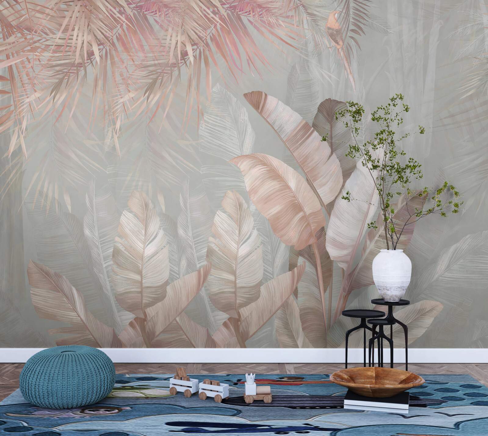 Fototapet ceața învăluie frunzele tropicelor într-o nuanță maro deschis