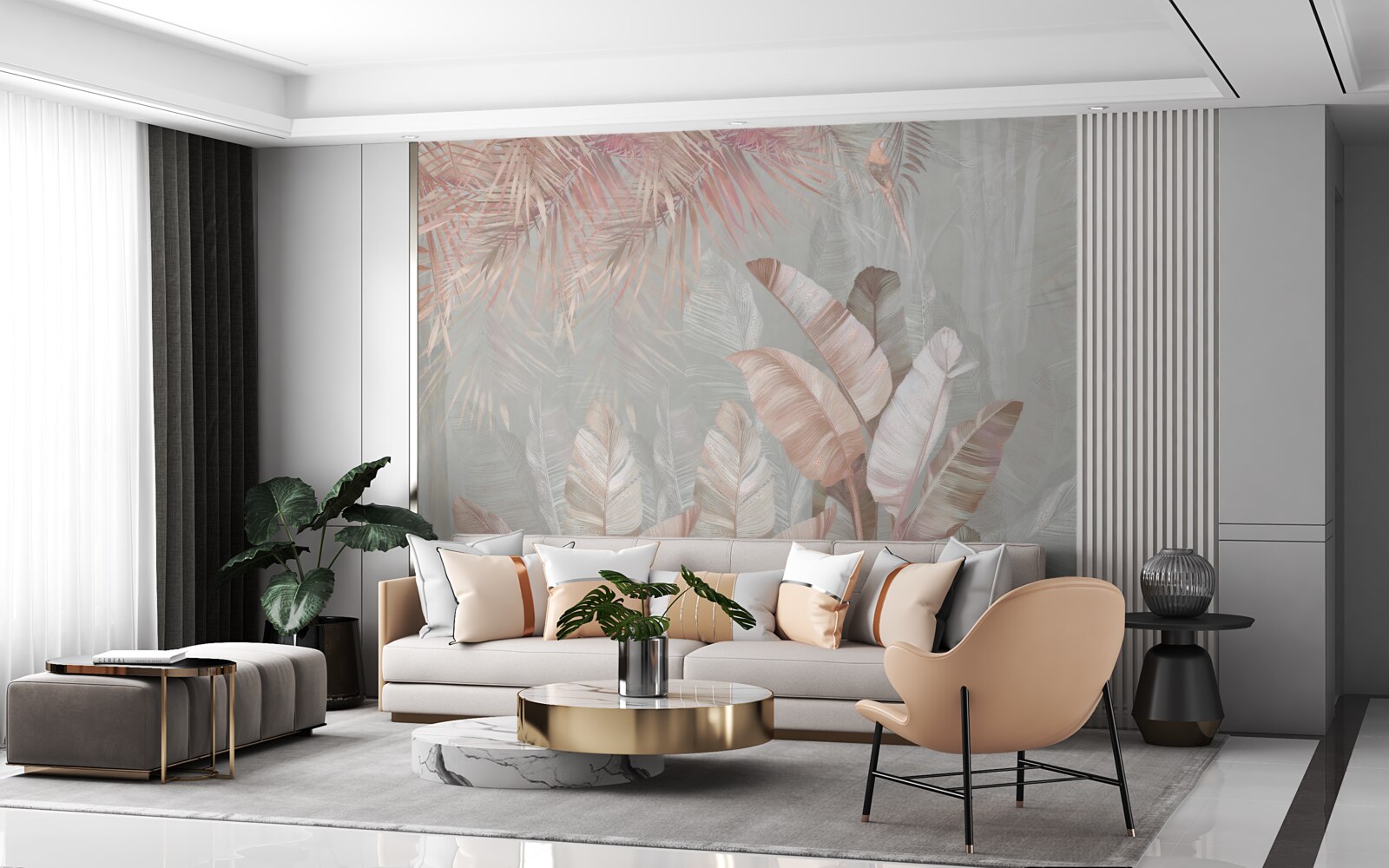 Fototapet ceața învăluie frunzele tropicelor într-o nuanță maro deschis