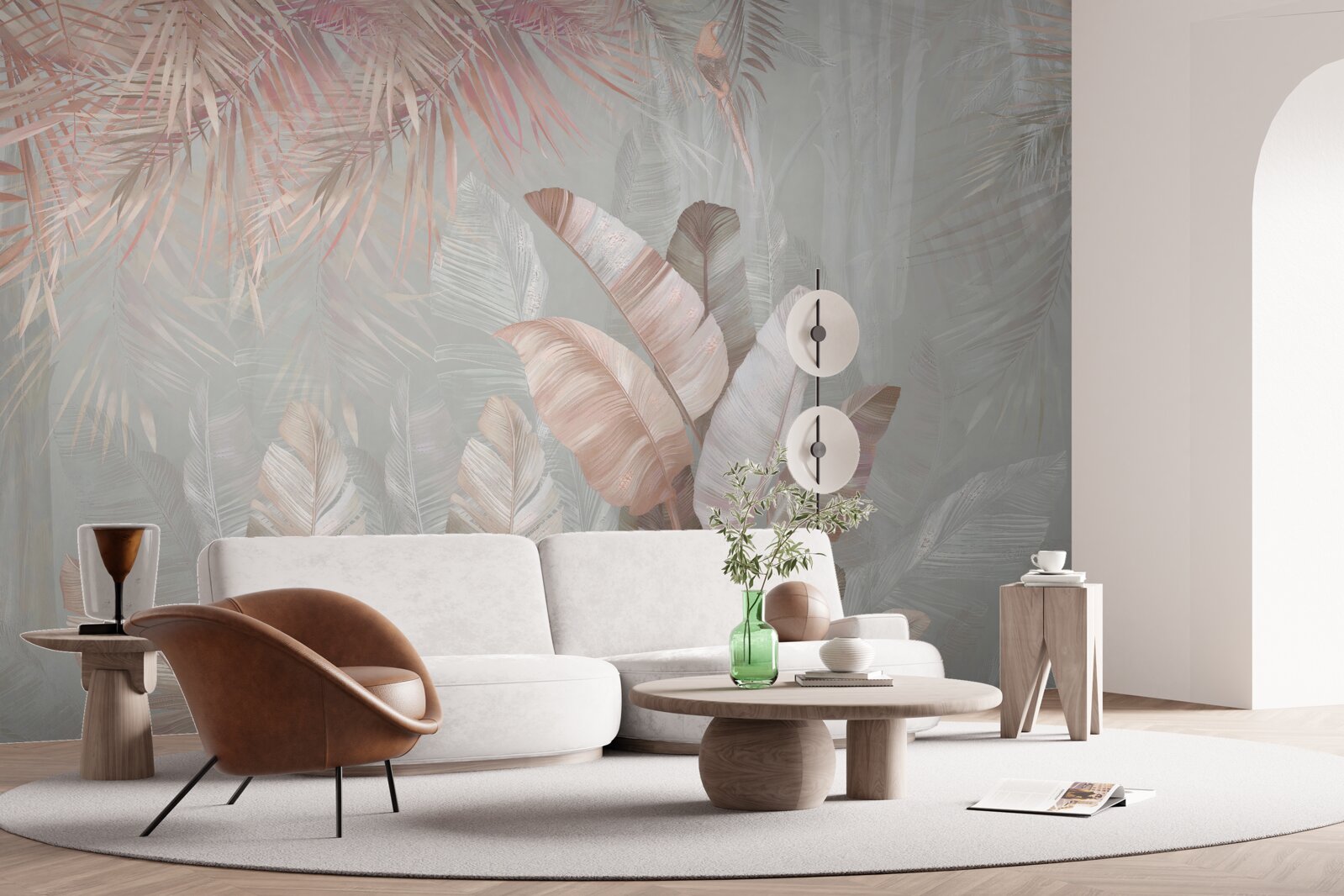 Fototapet ceața învăluie frunzele tropicelor într-o nuanță maro deschis