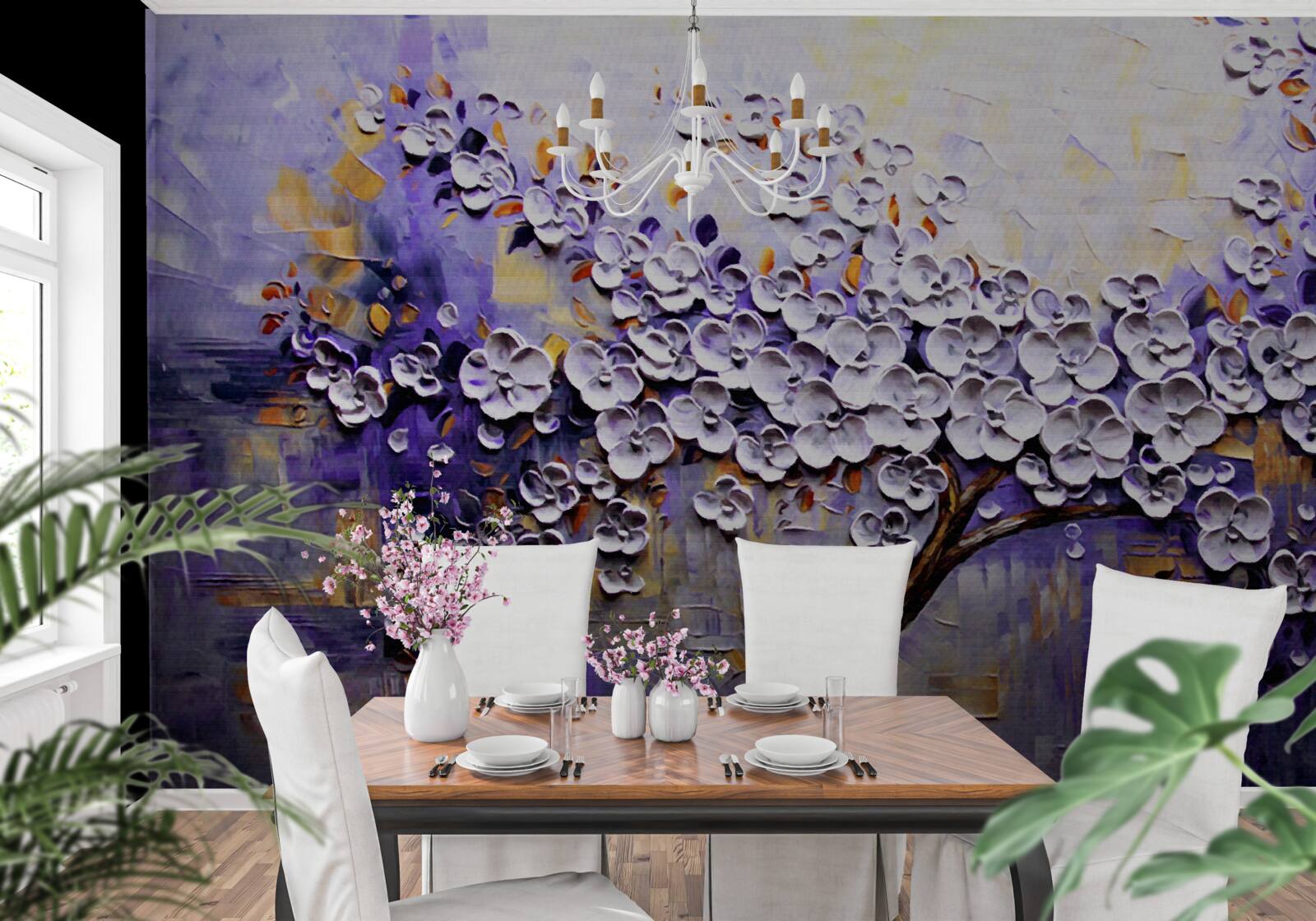 Fototapet flori ușoare și luminoase înfloresc pe copac