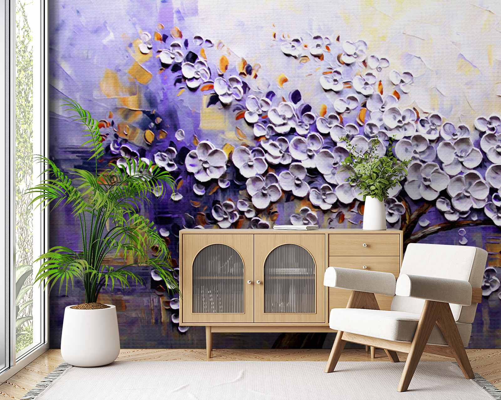 Fototapet flori ușoare și luminoase înfloresc pe copac