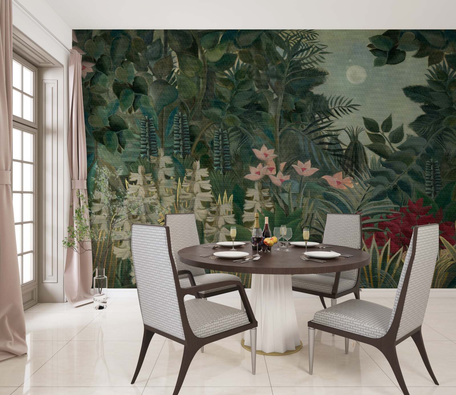 Fototapet luna strălucește pe cerul nopții deasupra pădurii tropicale verzi