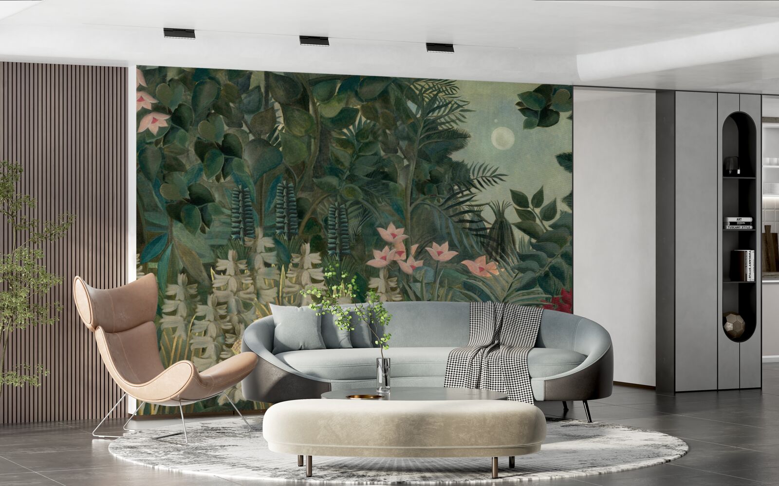 Fototapet luna strălucește pe cerul nopții deasupra pădurii tropicale verzi