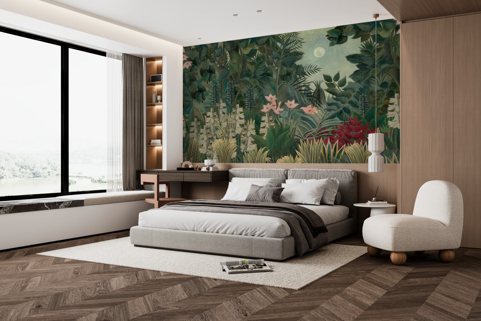 Fototapet luna strălucește pe cerul nopții deasupra pădurii tropicale verzi