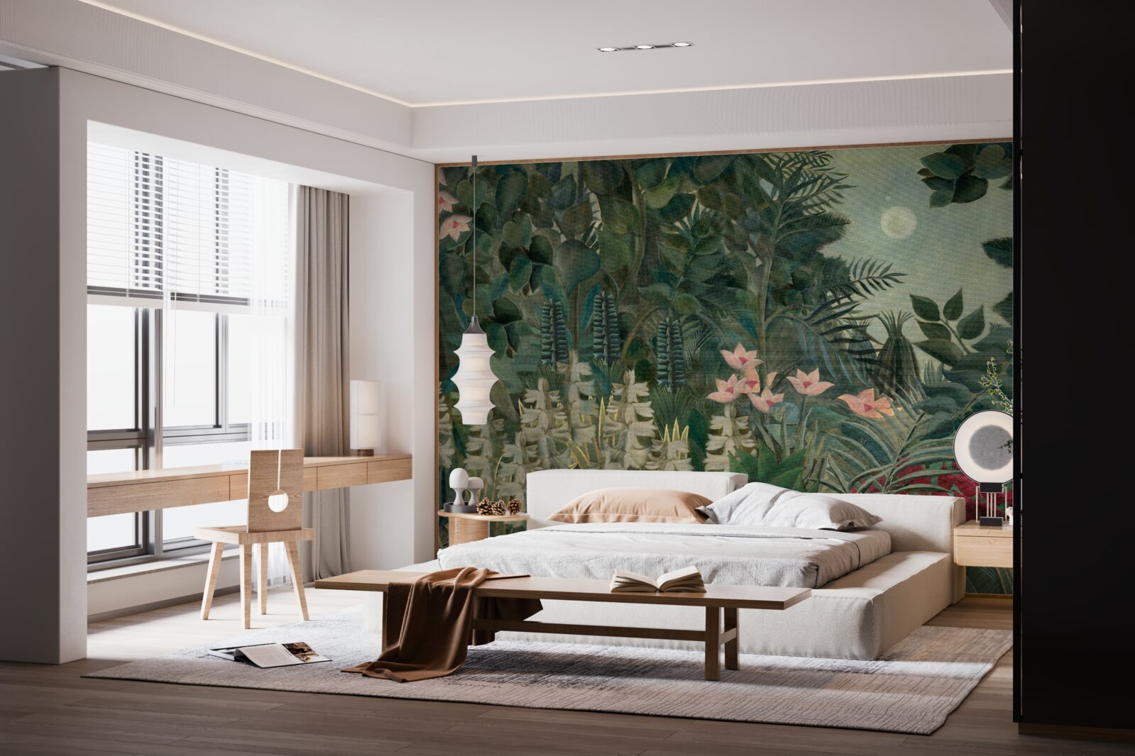 Fototapet luna strălucește pe cerul nopții deasupra pădurii tropicale verzi