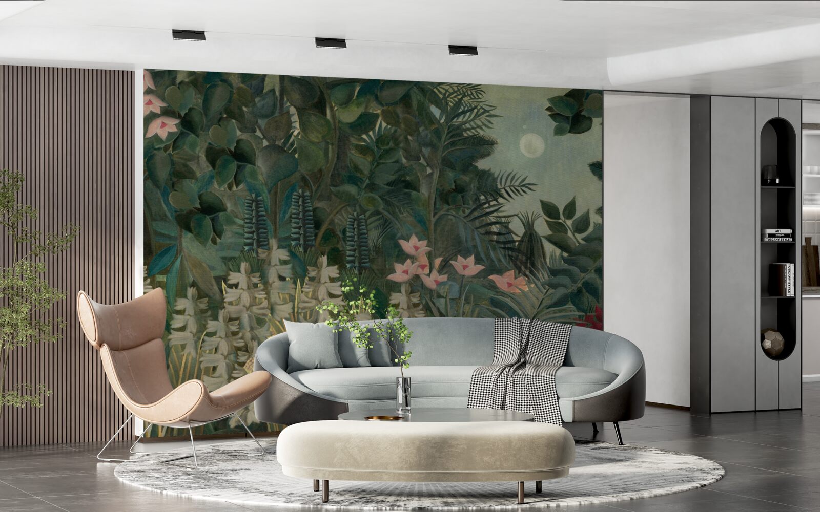 Fototapet luna strălucește pe cerul nopții deasupra pădurii tropicale verzi