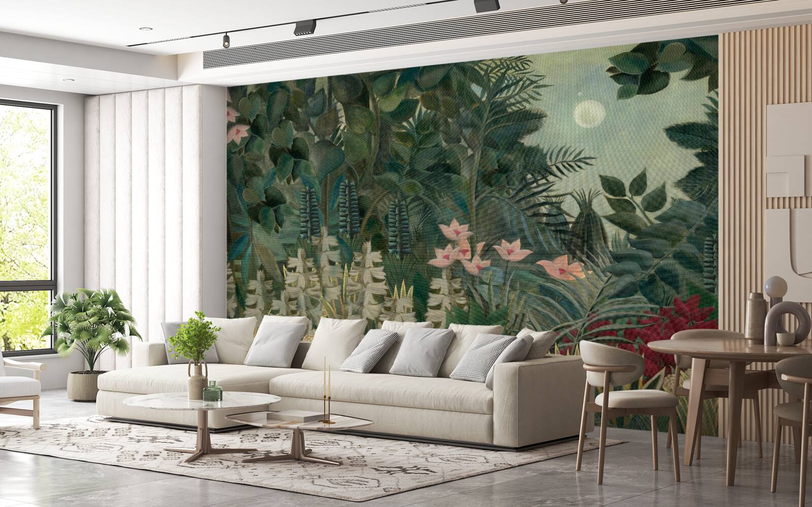 Fototapet luna strălucește pe cerul nopții deasupra pădurii tropicale verzi