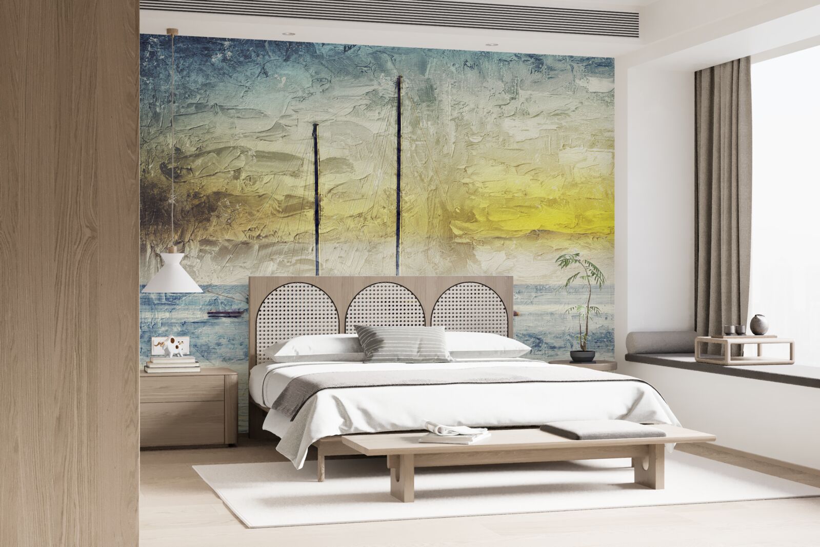 Fototapet apusul de soare colorează iahturile din golf