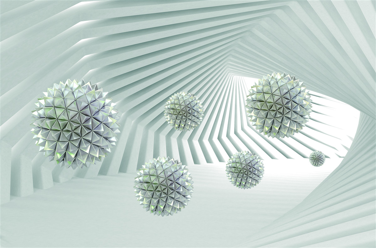 Fototapet tunel cu model geometric și bile zburătoare